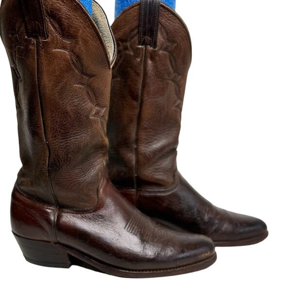 Abilene Elk Vintage Western Cowboy Boots Burgundy Leather Pointed Toe Boots main image 4